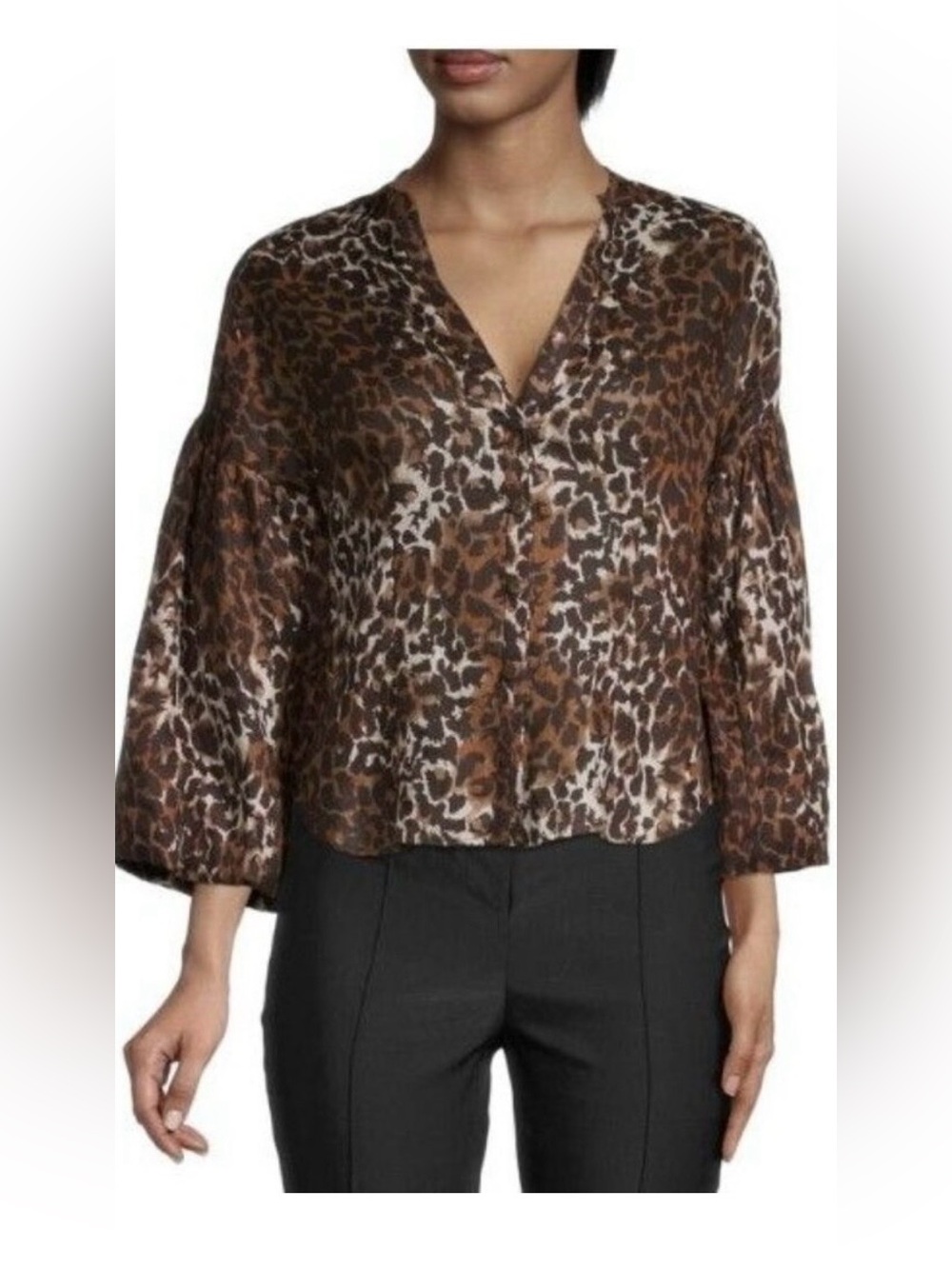 Veronica Beard Linen Leopard Print Button Down Blouse Size 4